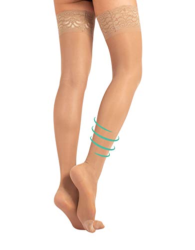 MEDIAS A COMPRESIÓN FUERTE | MEDIAS AUTOADHESIVAS | 140 DEN 15-21 mm/Hg | S, M, L, XL NEGRO, NATURAL | CALCETERÍA ITALIANA | (S, NATURAL)