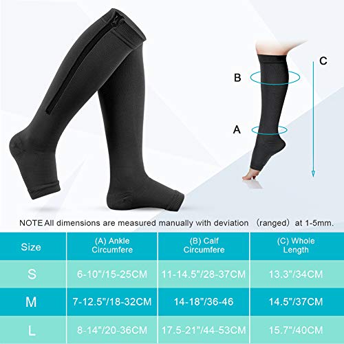 Medias de Compresión con Cremallera, Calcetines de Compresión con Punta Abierta Calce de Pantorrilla Soporte para Aliviar la Fatiga de Las Piernas, Los Pies Doloridos y Los Tobillos Hinchados, L