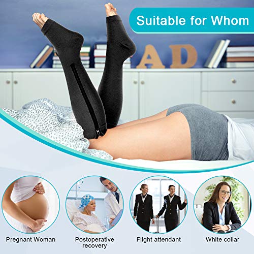 Medias de Compresión con Cremallera, Calcetines de Compresión con Punta Abierta Calce de Pantorrilla Soporte para Aliviar la Fatiga de Las Piernas, Los Pies Doloridos y Los Tobillos Hinchados, L