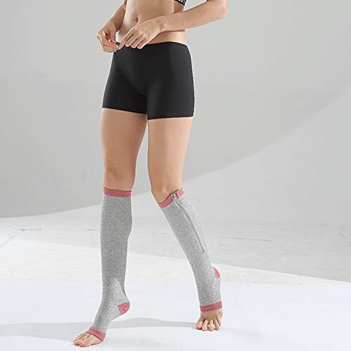Medias de compresión Haude con cremallera de nailon para la pierna y la rodilla, puntera abierta, para prevenir las venas varicosas, calcetines elásticos (negro) XXL
