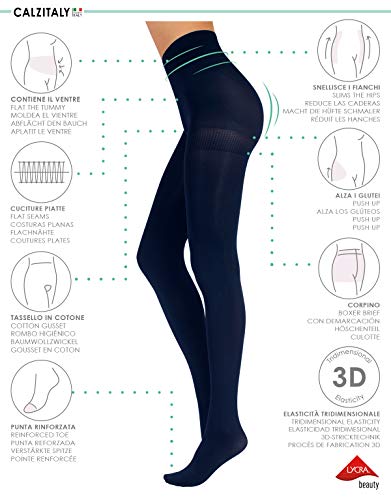 MEDIAS TUPIDAS REDUCTORAS | PANTY OPACO MOLDEADOR | MARRÓN, NEGRO | 80 DEN | S, M, L, XL | CALCETERÍA ITALIANA | (2XL, AZUL MARINO)