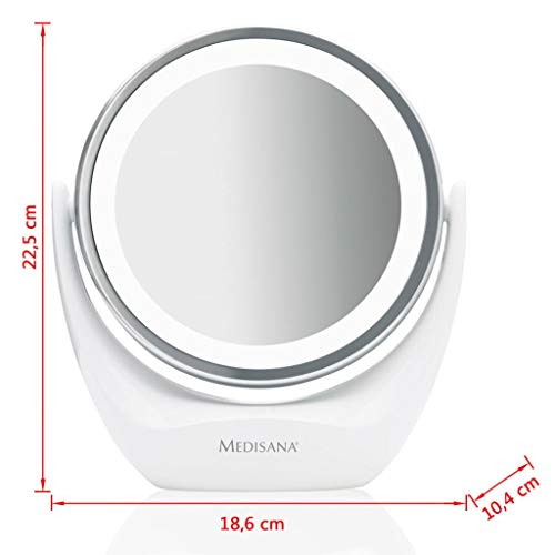 Medisana CM 835 Espejo de maquillaje redondo, Espejo de mesa con iluminación LED y 5 aumentos - Espejo de maquillaje con función de giro de 360°