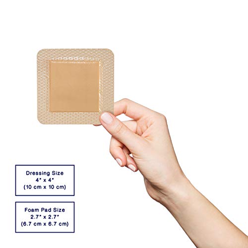 MedVanceTM Silicona - Apósito de espuma adhesiva de silicona con borde Tamaño 10 cm x 10 cm (almohadilla de 7 cm x 7 cm), caja de 5 apósitos