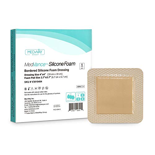 MedVanceTM Silicona - Apósito de espuma adhesiva de silicona con borde Tamaño 10 cm x 10 cm (almohadilla de 7 cm x 7 cm), caja de 5 apósitos