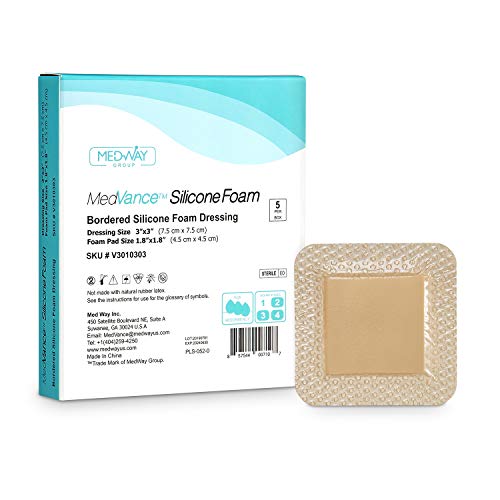 MedVanceTM Silicona – vendaje adhesivo de espuma de silicona, tamaño 7,5 cm x 7,5 cm, (4.5 cm x 4.5 cm almohadilla), caja de 5 apósitos