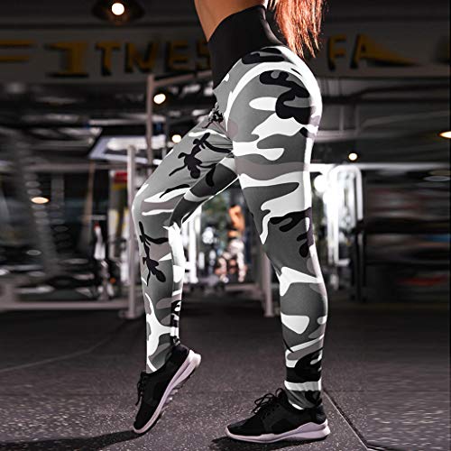 MEIbax Leggings Deportes Pantalones Mujeres de Camuflaje Estampado de Cintura Alta Gimnasio Athletic Entrenamiento Gym Skinny Mallas de elásticas Pantalón Largo de Running Yoga