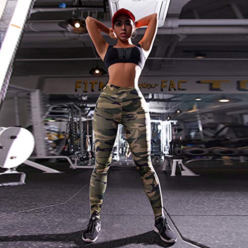 MEIbax Leggings Deportes Pantalones para Mujeres de Camuflaje Estampado de Cintura Alta Gimnasio Athletic Entrenamiento Fitness Gym Skinny Mallas de elásticas Pantalón Largo Running Yoga