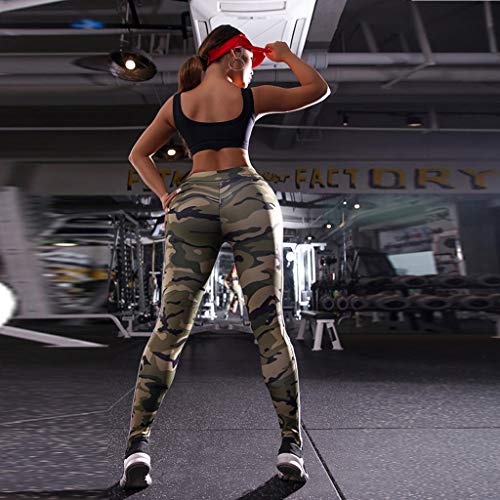 MEIbax Leggings Deportes Pantalones para Mujeres de Camuflaje Estampado de Cintura Alta Gimnasio Athletic Entrenamiento Fitness Gym Skinny Mallas de elásticas Pantalón Largo Running Yoga