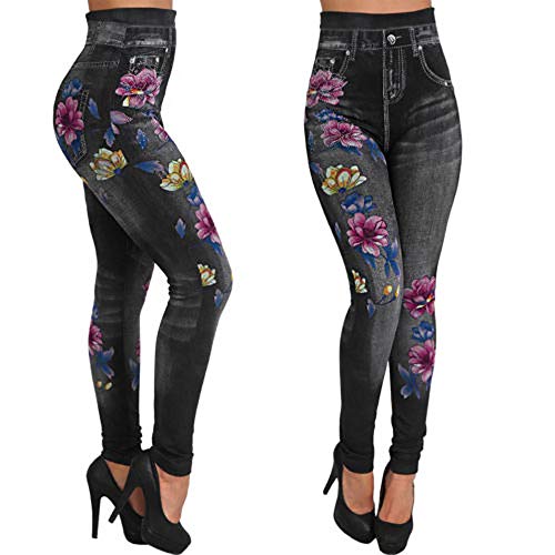 MEIbax Leggings Deportes Pantalones para Mujeres de Moda Estampado Vaqueros con Cintura Alta Ajustados elásticos de Mezclilla Pantalones de Cintura Alta Mallas Yoga Fitness Gym Classics Skinny