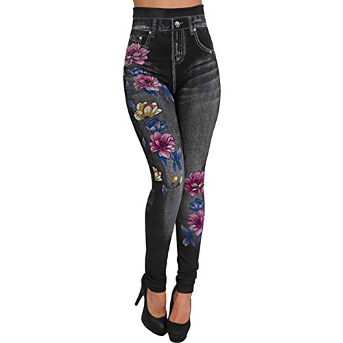 MEIbax Leggings Deportes Pantalones para Mujeres de Moda Estampado Vaqueros con Cintura Alta Ajustados elásticos de Mezclilla Pantalones de Cintura Alta Mallas Yoga Fitness Gym Classics Skinny