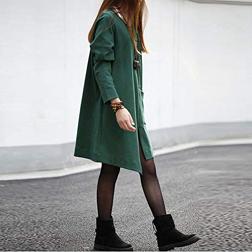 MEIbax Parkas mujer de manga larga gabardina trencas Poncho Chaqueta abrigo capa suelto Vestido de sección Larga Suelta Manga Larga de algodón Puro de Color Puro de Las Mujeres de Color Puro