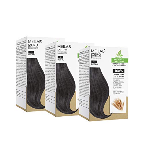 MEILAB - Tinte permanente sin amoniaco - Pack de 3 unidades - Color Negro #1