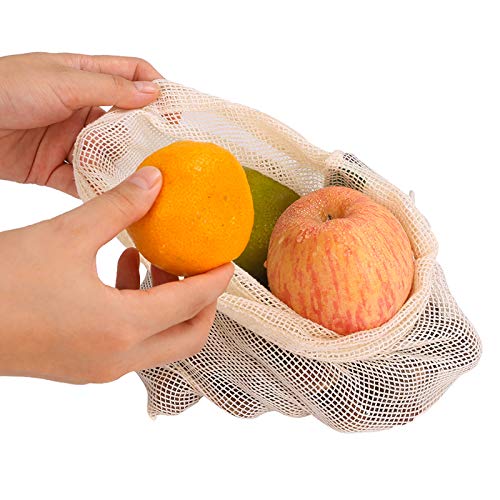 Meiruier Bolsa Reutilizable Algodon de Vegetales,Bolsa de malla lavable,Bolsas Reutilizables Compra, Bolsas de Malla Transpirables Adecuado para Frutas y Verduras Productos Frescos (6pc（2*S/2*M/2*L）)