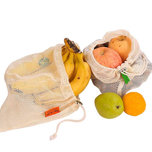 Meiruier Bolsa Reutilizable Algodon de Vegetales,Bolsa de malla lavable,Bolsas Reutilizables Compra, Bolsas de Malla Transpirables Adecuado para Frutas y Verduras Productos Frescos (6pc（2*S/2*M/2*L）)