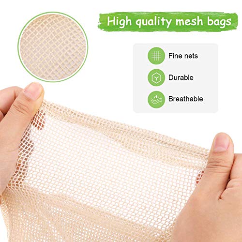 Meiruier Bolsa Reutilizable Algodon de Vegetales,Bolsa de malla lavable,Bolsas Reutilizables Compra, Bolsas de Malla Transpirables Adecuado para Frutas y Verduras Productos Frescos (6pc（2*S/2*M/2*L）)