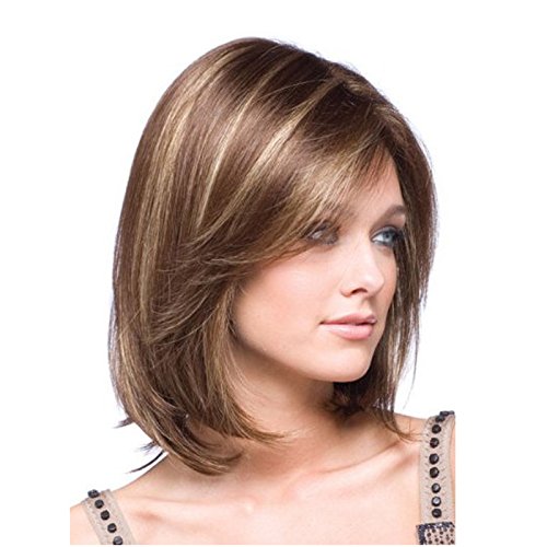 Meisi Hair - Peluca corta para mujer, material sintético resistente al calor, estilo bob con mezcla de colores (castaño/rubio dorado), productos para el cabello
