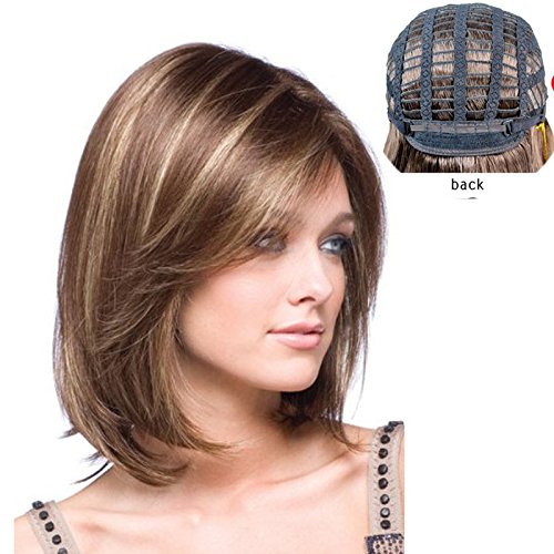 Meisi Hair - Peluca corta para mujer, material sintético resistente al calor, estilo bob con mezcla de colores (castaño/rubio dorado), productos para el cabello