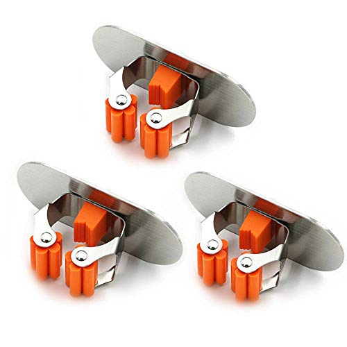Meiyijia Organizador de Pared para trapeadores escobas,Colgador Escobas Autoadhesivo,304 Acero Inoxidable Nunca se oxida,3 Piezas