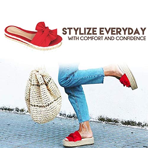 MEIZHEN Zapatilla de Plataforma con cuña para Mujer, Sandalias de Verano con Nudo en la Parte Delantera de la Playa, Sandalias Bohemia Moda Casual Ocio de Ancho Ancho 39 Khaki