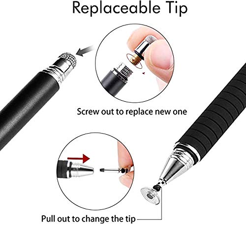 MEKO - Lápiz óptico de precisión para pantalla táctil 2 en 1, con 3 puntas reemplazables para iPad, tabletas, iPhones, smartphones, Samsung Galaxy Note/Tab negro 2 negros.