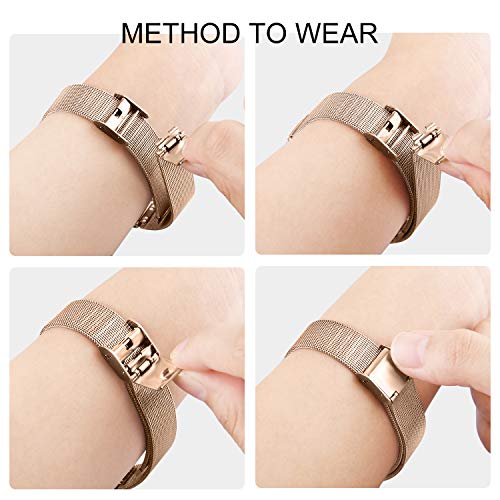 Meliya Correa Compatible con Xiaomi Mi Band 4 Xiaomi Mi Band 3 Metal Correas,Pulsera de Repuesto de Inoxidable Hebilla Ajustable Hebilla Correa para Mujer y Hombre(No Host) (Oro Rosa)