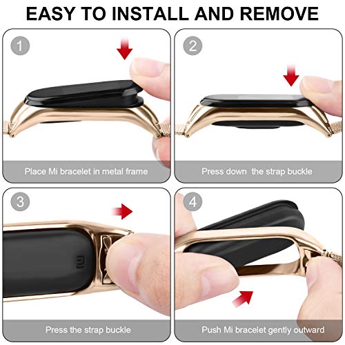 Meliya Correa Compatible con Xiaomi Mi Band 4 Xiaomi Mi Band 3 Metal Correas,Pulsera de Repuesto de Inoxidable Hebilla Ajustable Hebilla Correa para Mujer y Hombre(No Host) (Oro Rosa)
