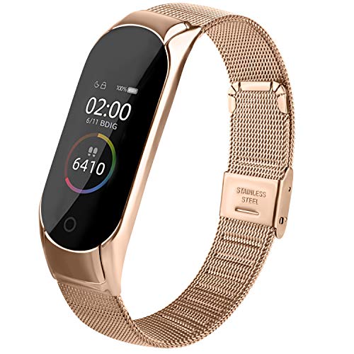 Meliya Correa Compatible con Xiaomi Mi Band 4 Xiaomi Mi Band 3 Metal Correas,Pulsera de Repuesto de Inoxidable Hebilla Ajustable Hebilla Correa para Mujer y Hombre(No Host) (Oro Rosa)