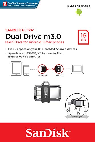 Memoria flash USB SanDisk Ultra Dual m3.0 de 16 GB con USB 3.0 y hasta 130 MB/s