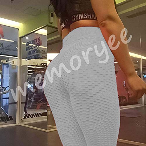 Memoryee Panal arrugado para nalgas de las mujeres leggings Levante los pantalones de yoga de cintura alta Elegante con gimnasio de control de la barriga/Grey/XL