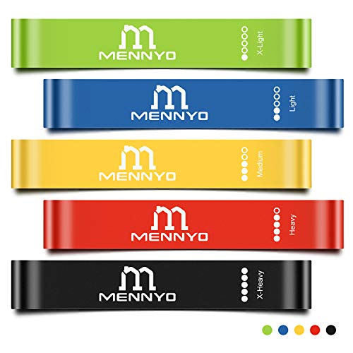 MENNYO Gomas Elasticas Musculacion, Gomas Cintas Elasticas Fitness 5 Set Bandas Elasticas con Estuche Ideal para Mujeres y Hombres Entrenamiento de Resistencia, Terapia Física, Fitness en el Hogar