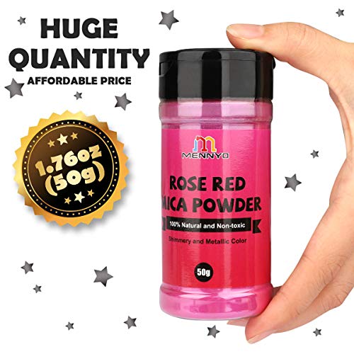 MENNYO Pigmento para Resina Epoxi, Colorante Jabones 50g Color Rosa Mica en Polvos Metálico Natural para Kit Hacer Velas, Fabrica Slime, Pintura, Sombra de Ojos, Maquillaje, Esmalte de Uñas