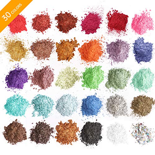 MENNYO Pigmentos para Resina Epoxi, 5g*30 Colores Pigmentos en Polvo, Mica en Polvos para Hacer Slime, Jabón, Pintauñas, Sombra de Ojos Cosmética, Bomba de Baño, Esmalte de Uñas