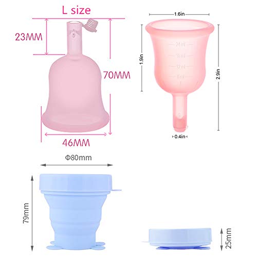 Menstrual Cup-Care para la salud femenina, copa de cuidado de la salud menstrual más grande y reutilizable (L) + taza esterilizadora plegable