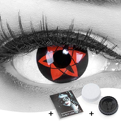 MeralenS Lentillas de Color Rojo Negro Sasukes Mangekyou 1 par. para Halloween Carnaval, Cosplay de Anime, Gratis Estuche de lentillas sin graduación