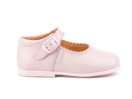 Merceditas de Cuero Color Rosa para Niña. Marca AngelitoS. Modelo 500. Todo Piel. Calzado Infantil Hecho en España. Número 24