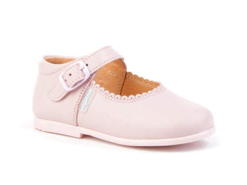 Merceditas de Cuero Color Rosa para Niña. Marca AngelitoS. Modelo 500. Todo Piel. Calzado Infantil Hecho en España. Número 24