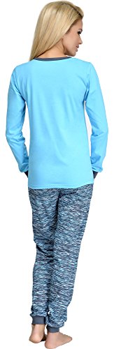 Merry Style Pijamas Conjunto Camisetas Mangas Largas y Pantalones Largos Ropa de Dormir de Cama Lencería Mujer 1022 (Azul, S)