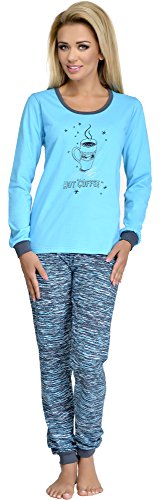 Merry Style Pijamas Conjunto Camisetas Mangas Largas y Pantalones Largos Ropa de Dormir de Cama Lencería Mujer 1022 (Azul, S)