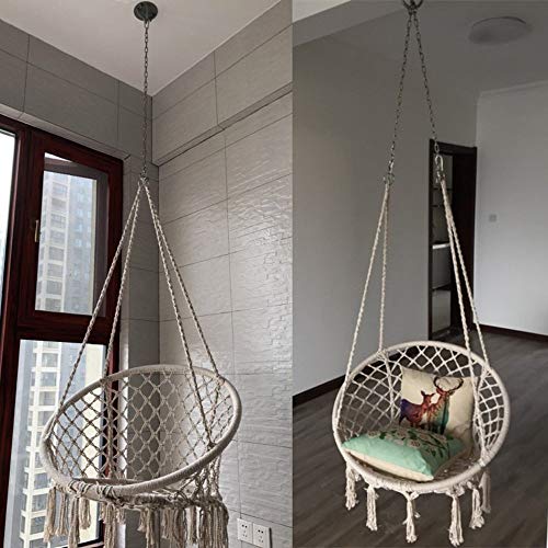 Mertonzo Silla Hamaca Colgante, Tejida con Cuerda de Algodón con Bordados de Tema Romántico Estilo Hamaca Tejida en Macramé para Interior/Exterior. Peso máximo de 120kg