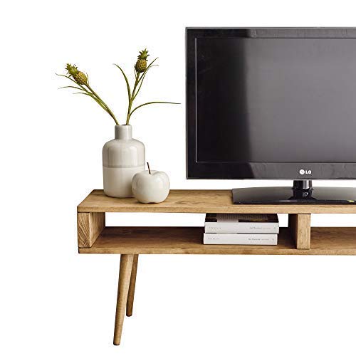 Mesa televisión, Mueble TV salón diseño Vintage 2 Huecos, Madera Maciza Natural, fabricación Artesanal. 140 cm x 40 cm x 30 cm