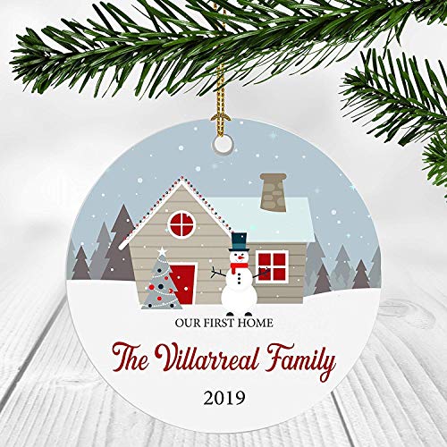 Mesllings Primera Navidad en nuestro nuevo hogar 2019 Ornamento Nuestro primer hogar La familia Villarreal recién casado pareja regalo ideas nuevo hogar decoración adornos 3 pulgadas cerámica