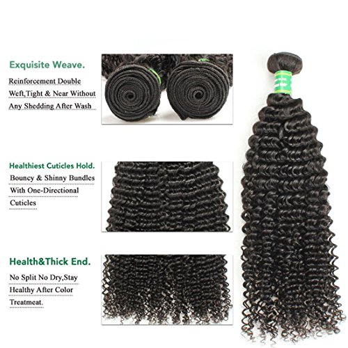 Meydlee 2 lotes de 100 humana rizado pelo de la trama del pelo rizado de 2 PC extensiones de cabello natural Negro 1B, 200 gramos , 20inch