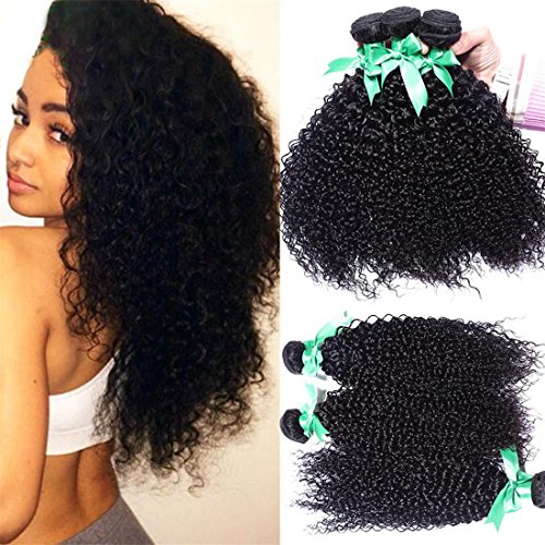 Meydlee 2 lotes de 100 humana rizado pelo de la trama del pelo rizado de 2 PC extensiones de cabello natural Negro 1B, 200 gramos , 22inch