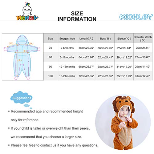 MICHLEY Bebé Mameluco Niños y Niñas Animales de Pelele Pijama León por 6-12 Meses