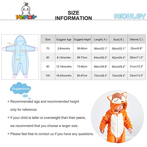 MICHLEY Bebé Ropa Mameluco Niños Niñas Pelele Pijama de Primavera y otoño Franela Traje de Animales zorro-70cm