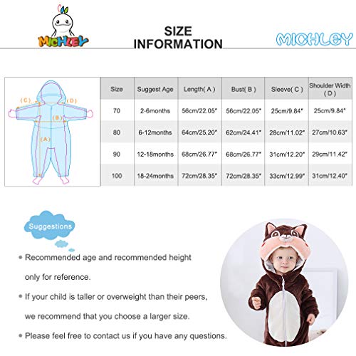 MICHLEY Disfraz Animal Bebe niño y niña Body Pijama Ropa, marrón 6 a 12 Meses