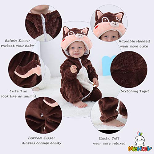 MICHLEY Disfraz Animal Bebe niño y niña Body Pijama Ropa, marrón 6 a 12 Meses