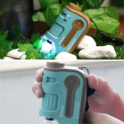 Microscopio de Bolsillo con luz LED 60x-120x con lupa incorporada con luz UV y LED de Ciencia, Fibras, Plantas, células, Piel, Moneda, Vida Silvestre y más