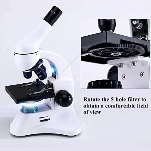 Microscopio Para Niños,Biológico Professional Para USCAMEL, con Luces LED x400 y Porciones Bióticas, Para que Los Niños Aprendan a Experimentar