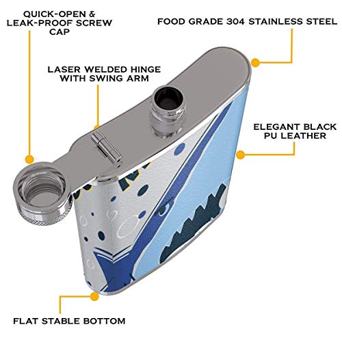 Miedhki Petaca portátil de Acero Inoxidable Angry Shark, 8 oz, para Acampar al Aire Libre, Olla Resistente al Desgaste, Taza para Beber para Viajes, Picnic, Licor, Vino Blanco